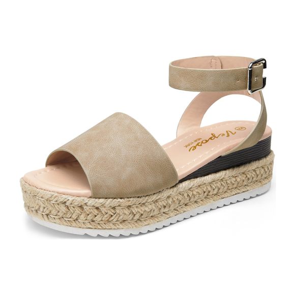 VEPOSE WOMEN'S 400A ESPADRILLES PLATFORM SANDALS WEDGE SANDAL, NUDE NUBUCK, - Picture 2 of 6